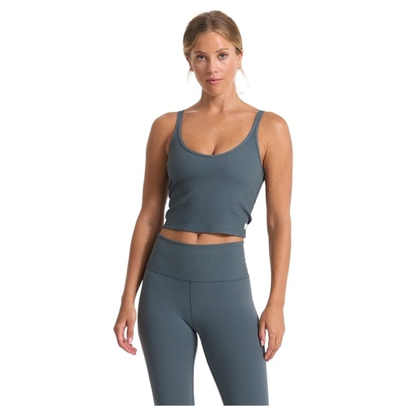 VUORI Strappy Rib Crop Tank in Stone - Picture 1 of 11